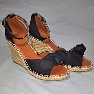 Rampage Ram-Hayna Peep-Toe Wedge Sandals Women's 9.5M Black & Tan 4" Heel Straps